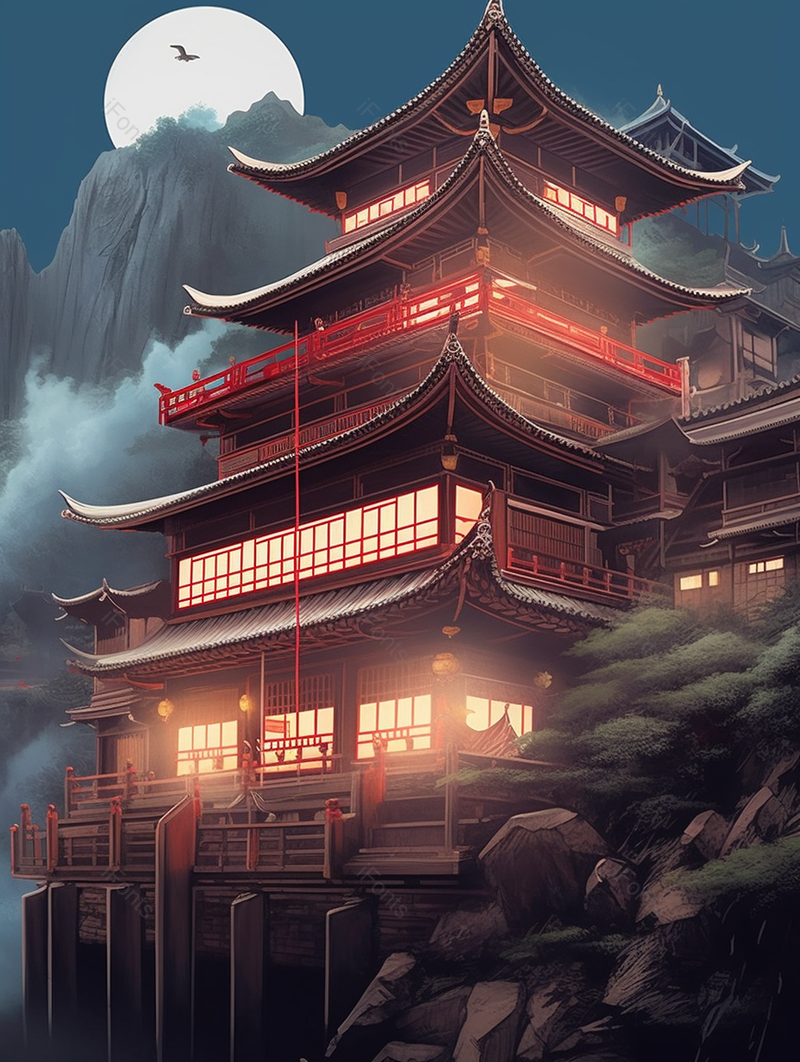 中国风重庆洪崖洞建筑装饰画背景,插画/手绘图,插画/手绘图库,插画/手绘图下载,插画/手绘